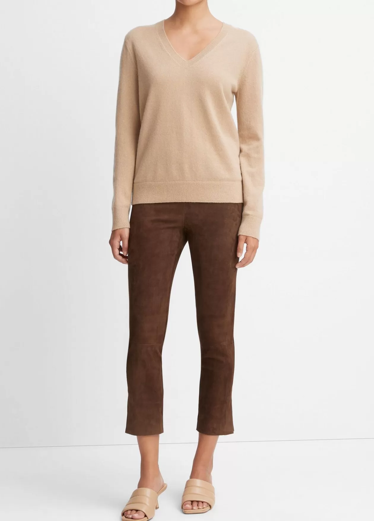 Best Vince Stretch Suede Split Hem Crop Legging dark wheat