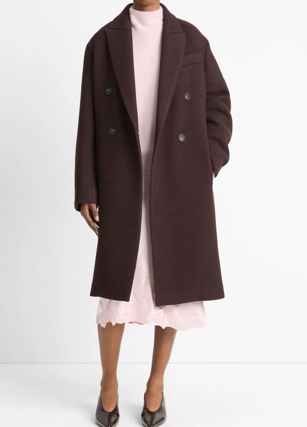 Discount Vince Textured Wool-Blend Double-Breasted Coat ganache