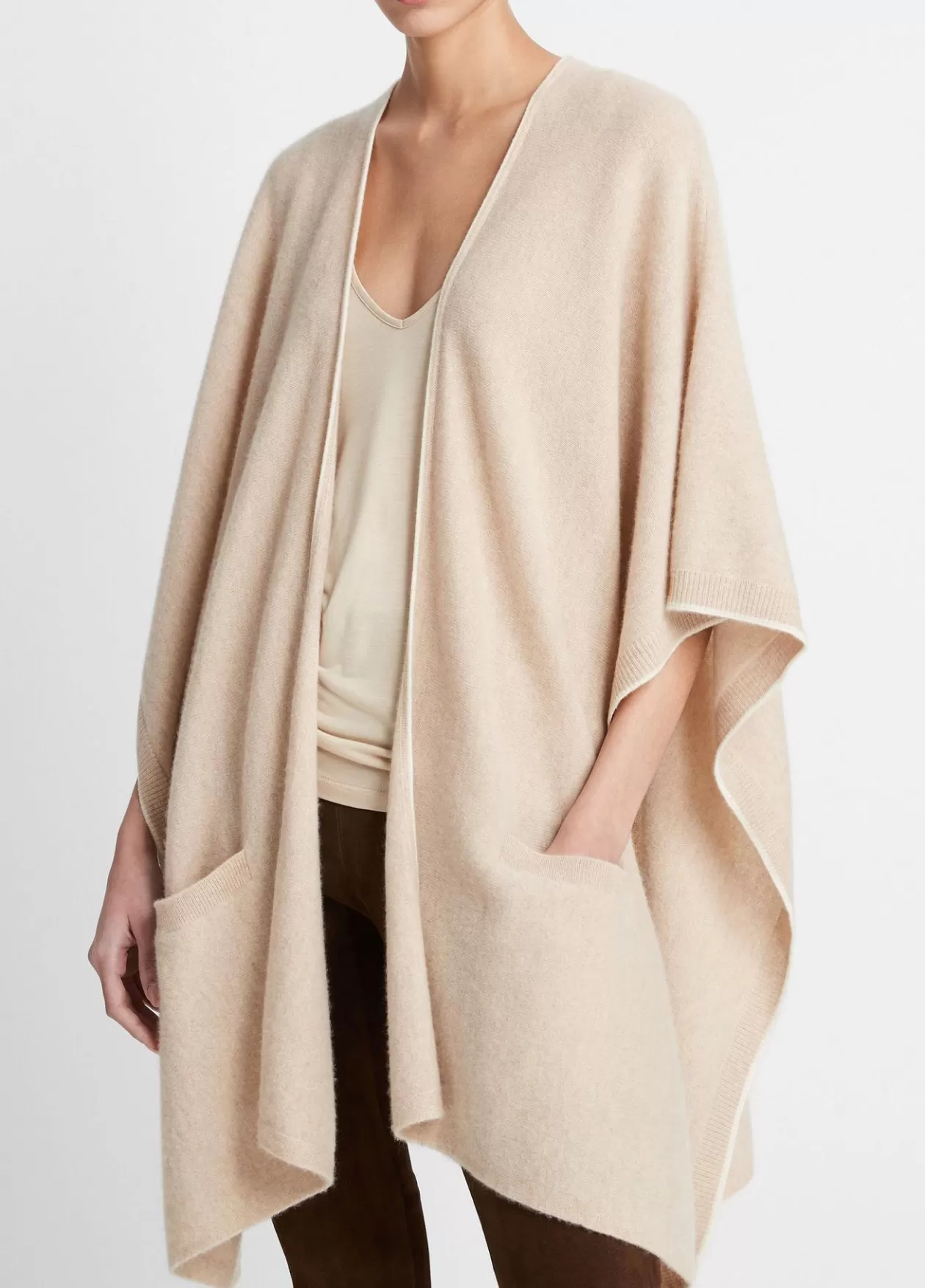 Sale Vince Tipped Jersey-Knit Cashmere Cape oak/white