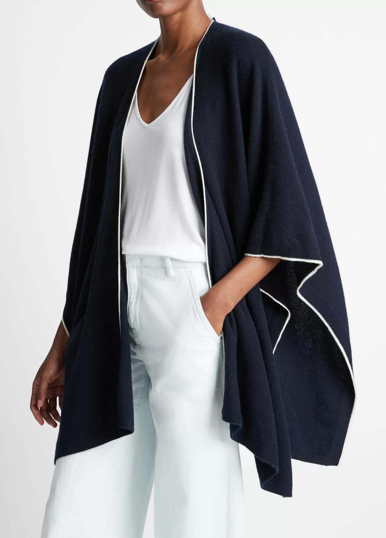 Online Vince Tipped Jersey-Knit Cashmere Cape coastal blue/white