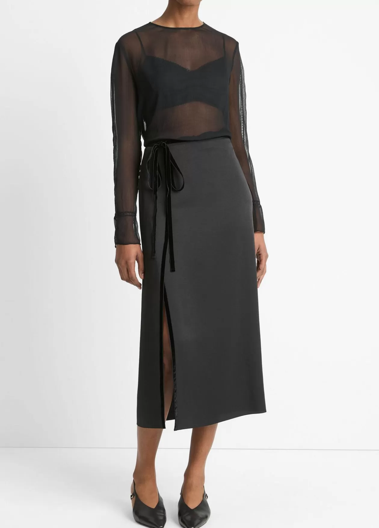 Cheap Vince Velvet-Trim Side-Slit Skirt black