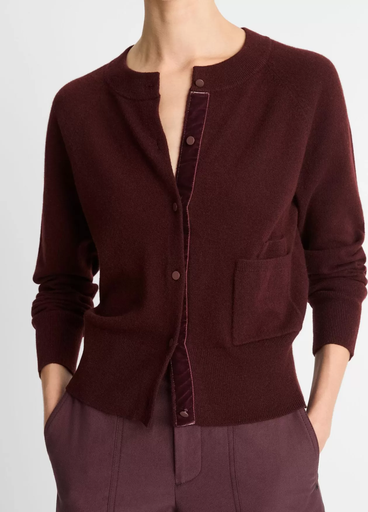 Shop Vince Velvet-Trim Wool-Blend Cardigan black rose