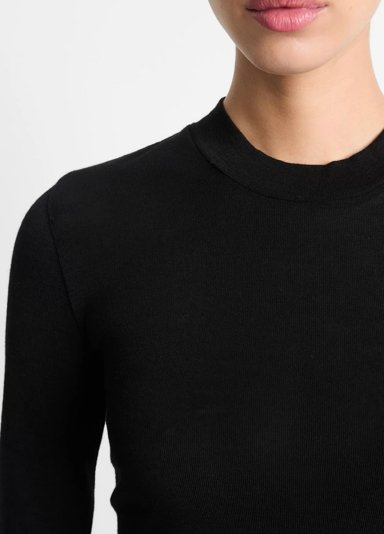 Discount Vince Wool Three-Quarter-Sleeve Mock-Neck Top black