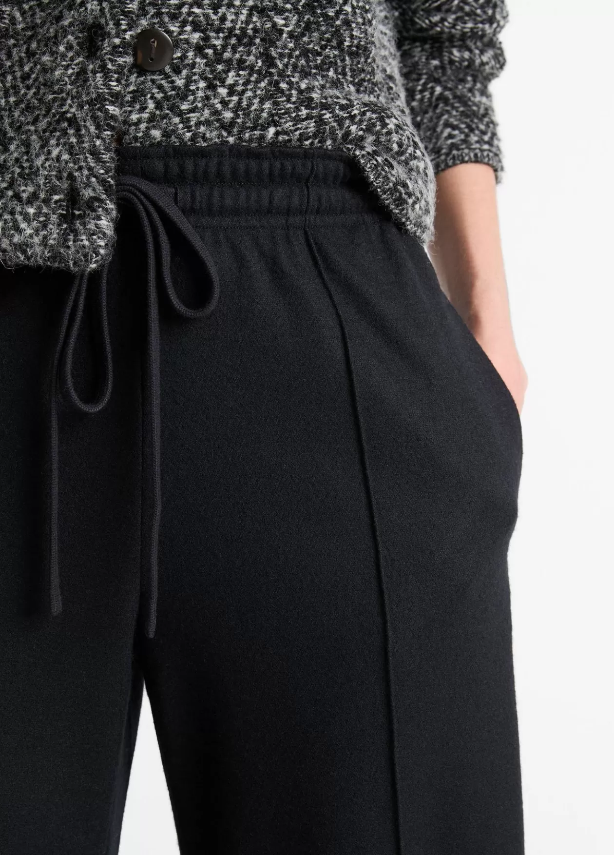 Best Sale Vince Wool-Blend Drawstring Pull-On Pant black